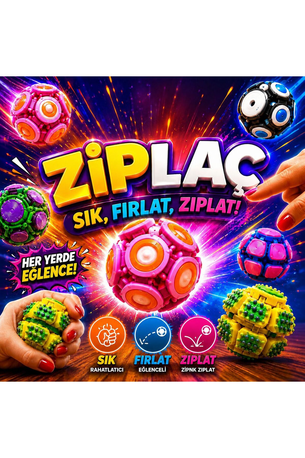ümit toys Zıplaç -3'lü Set - Yeni Nesil Zıplayan Top Viral Oyuncak