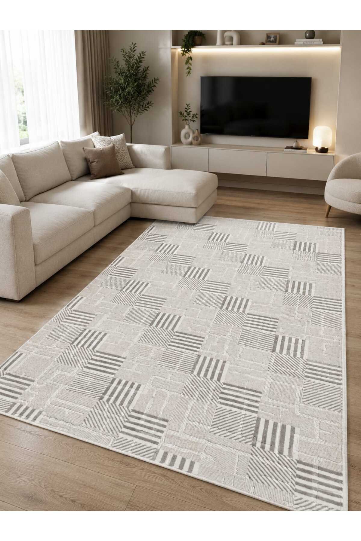 Aksu Vilko Non-Slip Based Cut Embossed Living Room Corridor Kitchen Washable