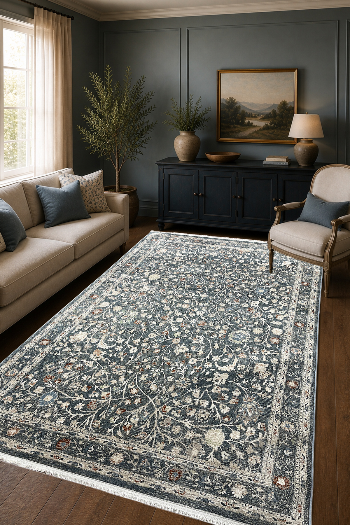 4 Square Meters-6 Square Meters Thick Modern Woven Living Room Kitchen Rug Antiallergic Blue