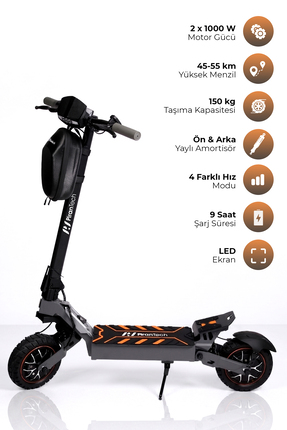 PiranTech F1 Max Elektrikli Scooter 2000W Güç - Turuncu