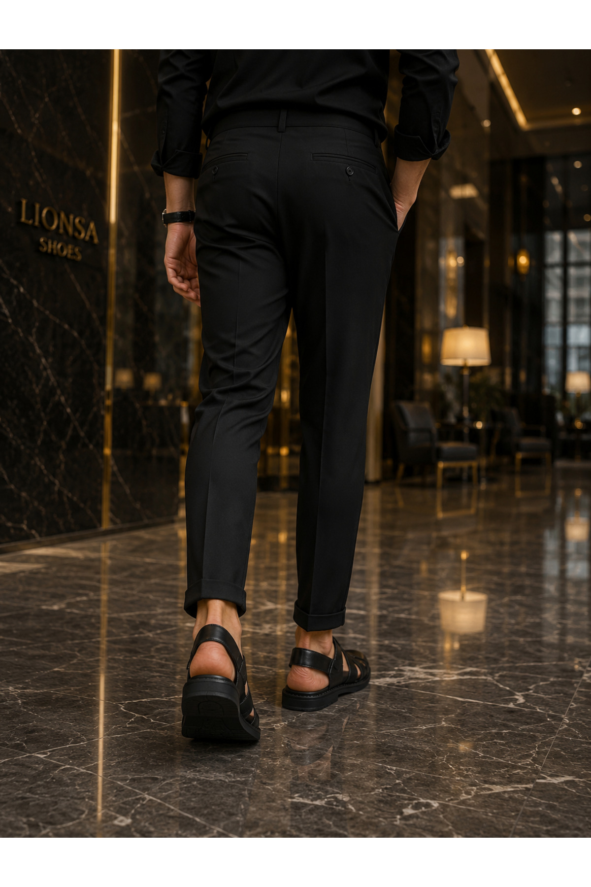 Cooka Shoes Erkek Siyah Hakiki Deri Cırt Cırtlı Günlük Sandalet