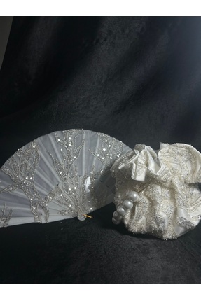 Bridal Luxe Gelin çantası ve yelpazesi takım premium