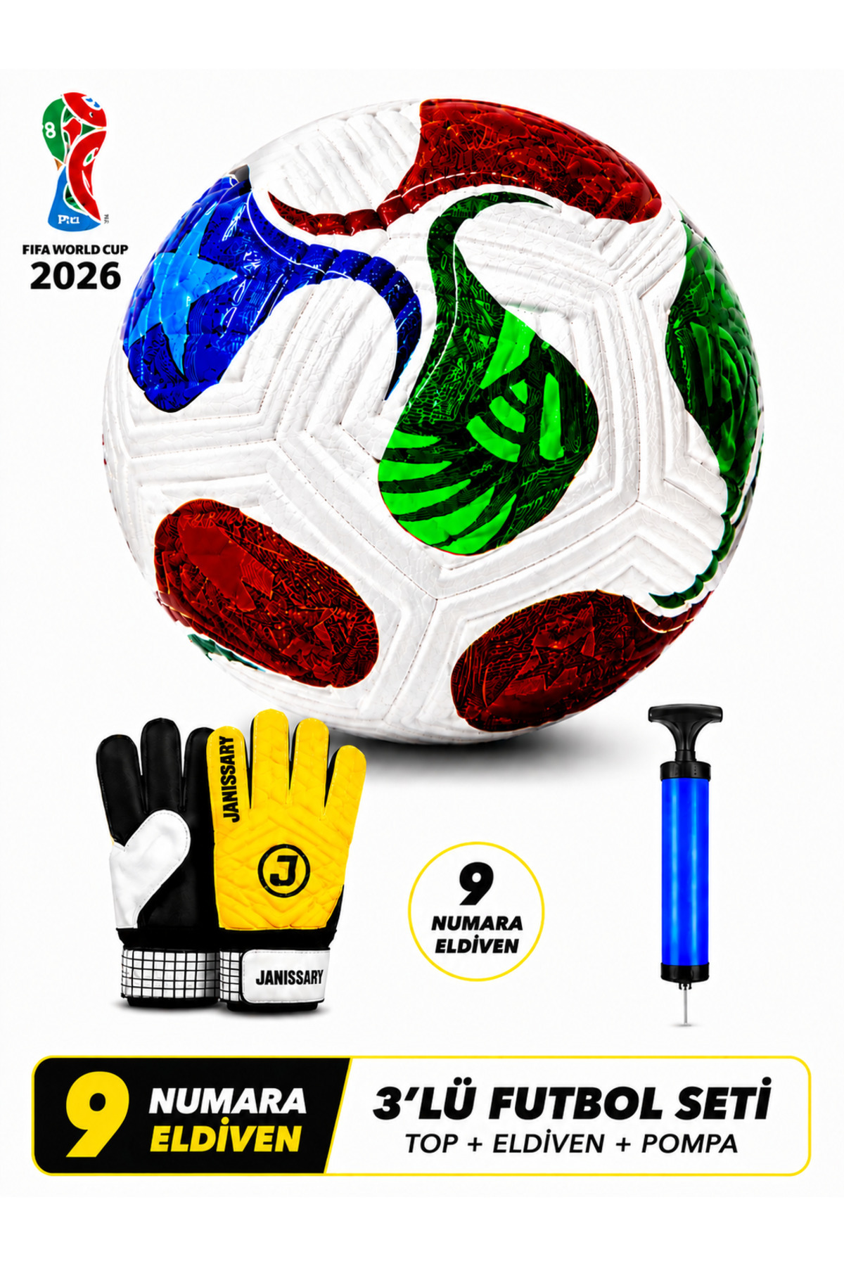 趣味 WORLD SOCCER Janissary 3'lü Futbol Seti – 2026 Dünya Kupası Tasarımlı Top + 9