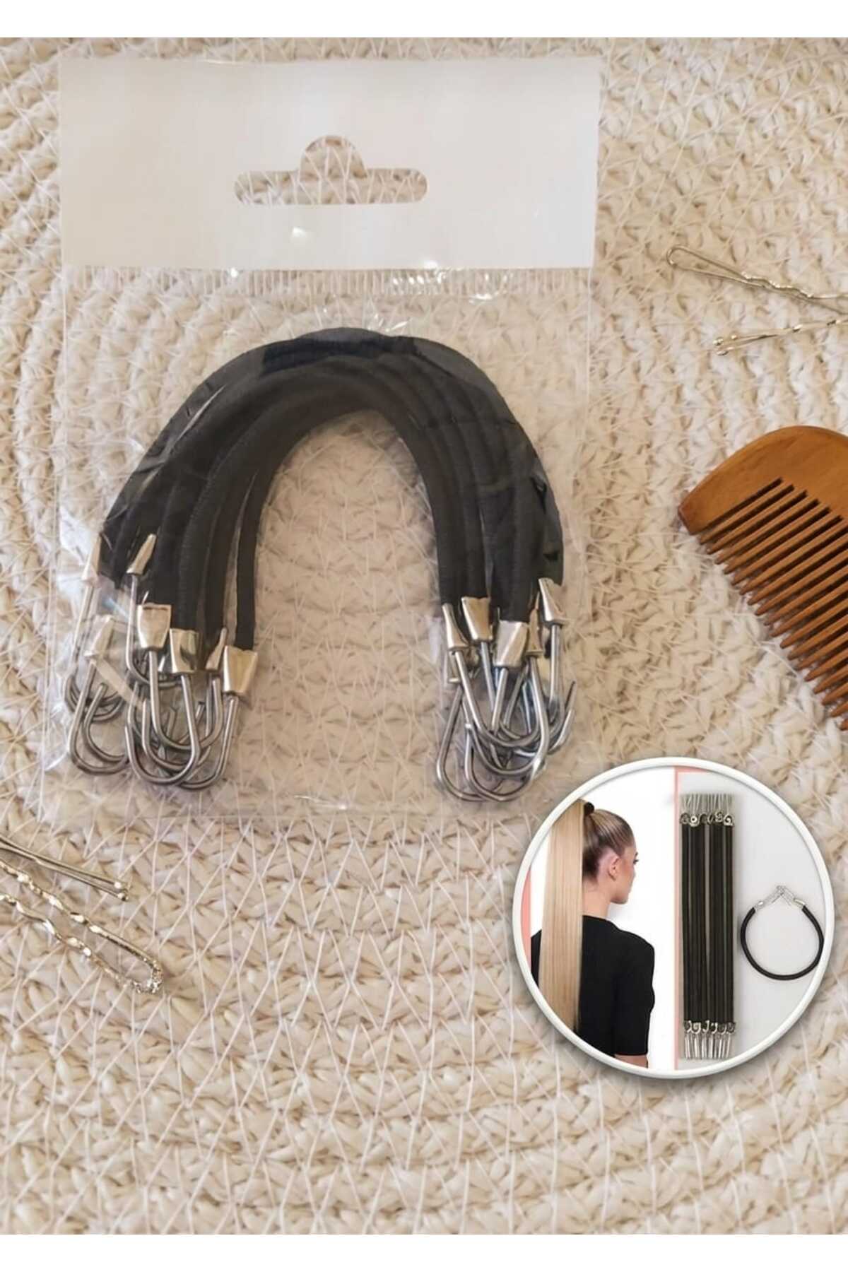 ModaRESSO Kaliteli 30 Adet Kancalı Lastik Toka Saç Çengelli Örgü Lastiği Siyah (3 Paket 10'lu) görsel 3