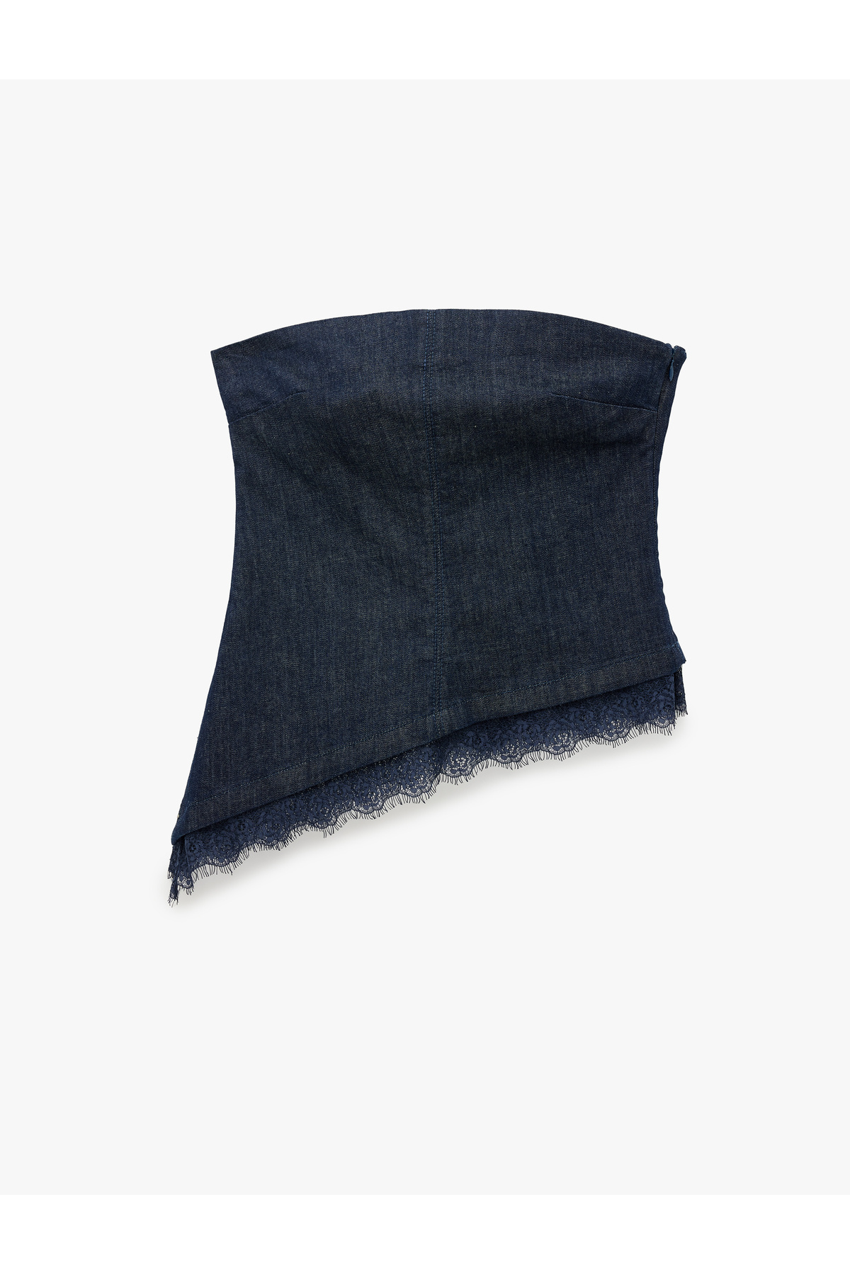 Koton Dantel Detaylı Asimetrik Kesim Straplez Kolsuz Denim Büstiyer görsel 3