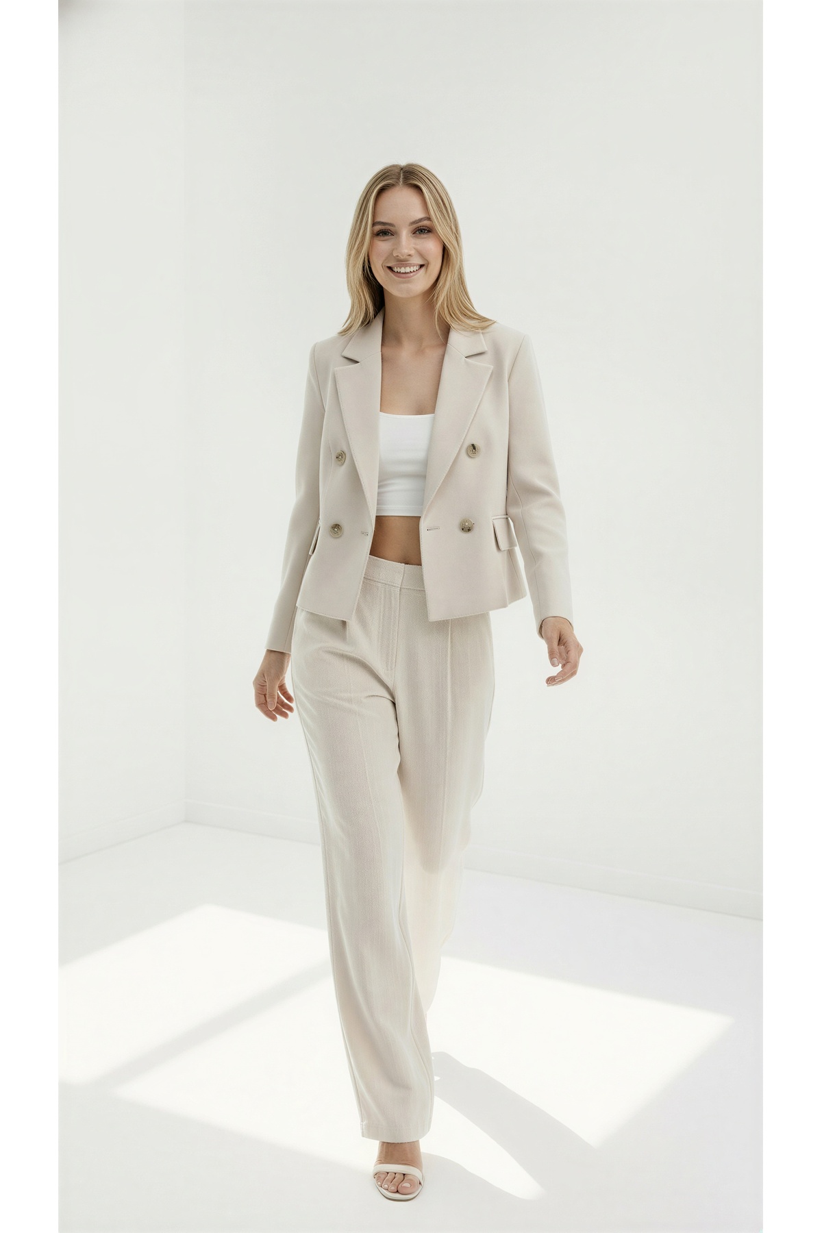 CEK mağazacılık  Kadın Crop Blazer Ceket – KETEN - Görsel 4