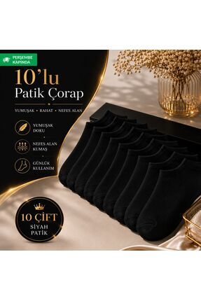 Çorap premium Unisex Siyah Patik Çorap 10 Çift Nefes Alan Yumuşak Dokulu Spor...