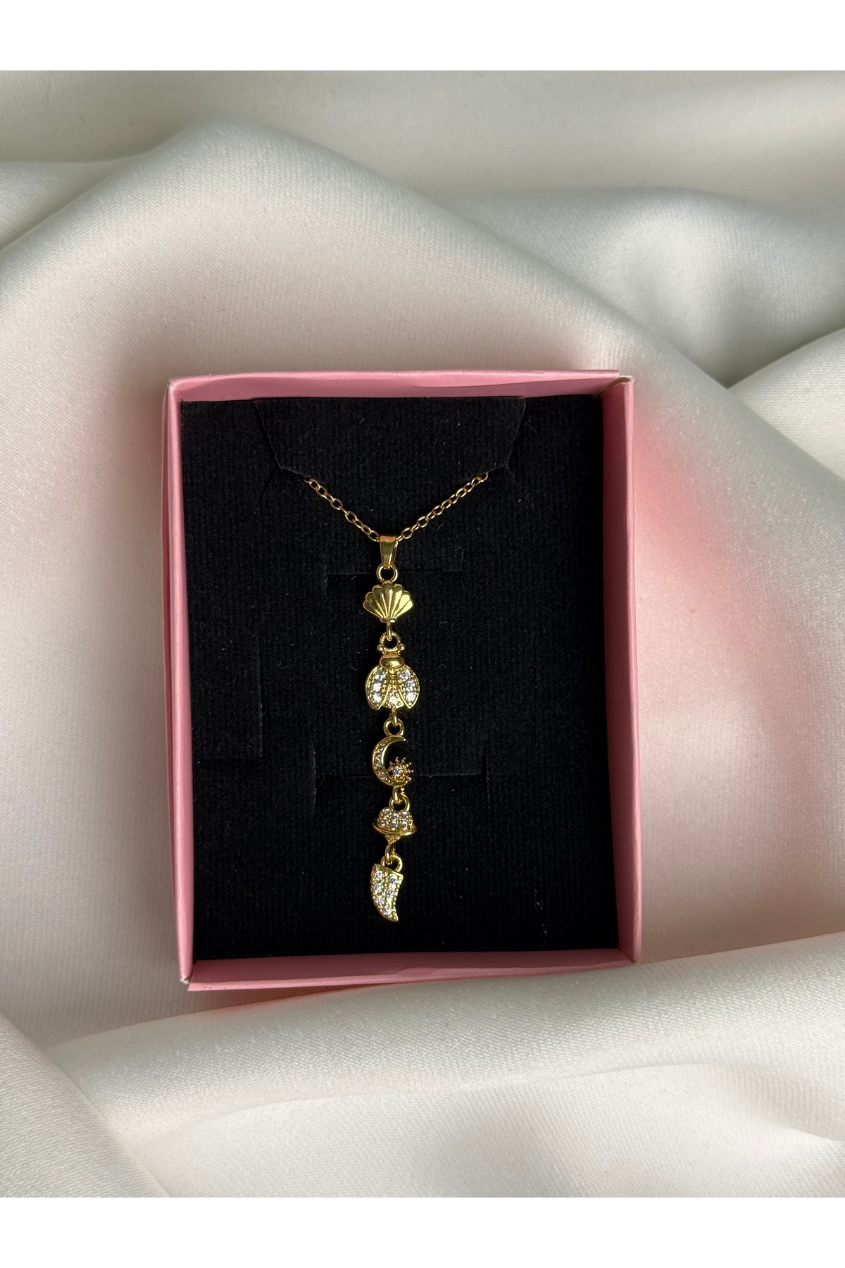 Deniz Temalı Sallantılı Y model Charm Zirkon Taşlı Çelik Kolye 1