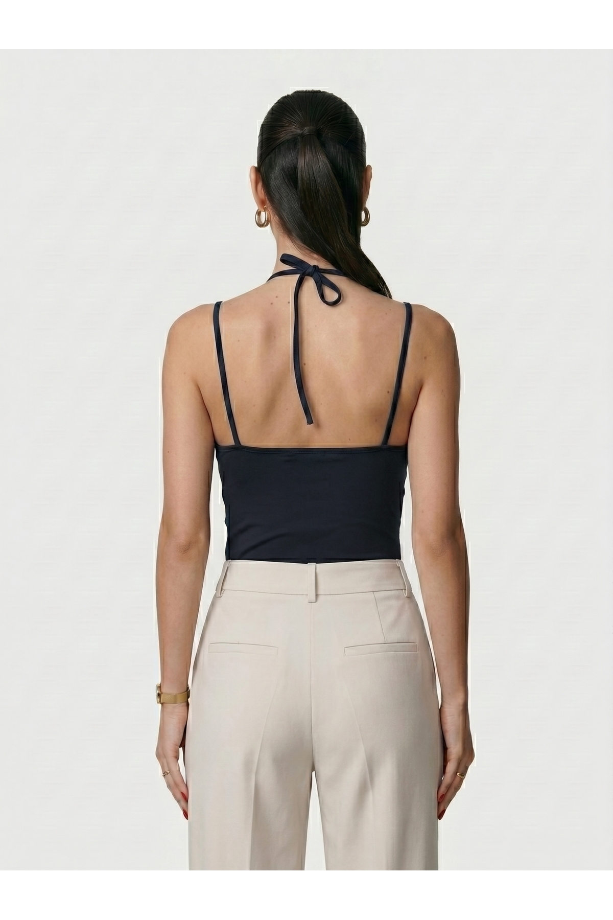 Kadın Siyah Dantel Yaka İnce Askılı Çıtçıtlı Bodysuit 4