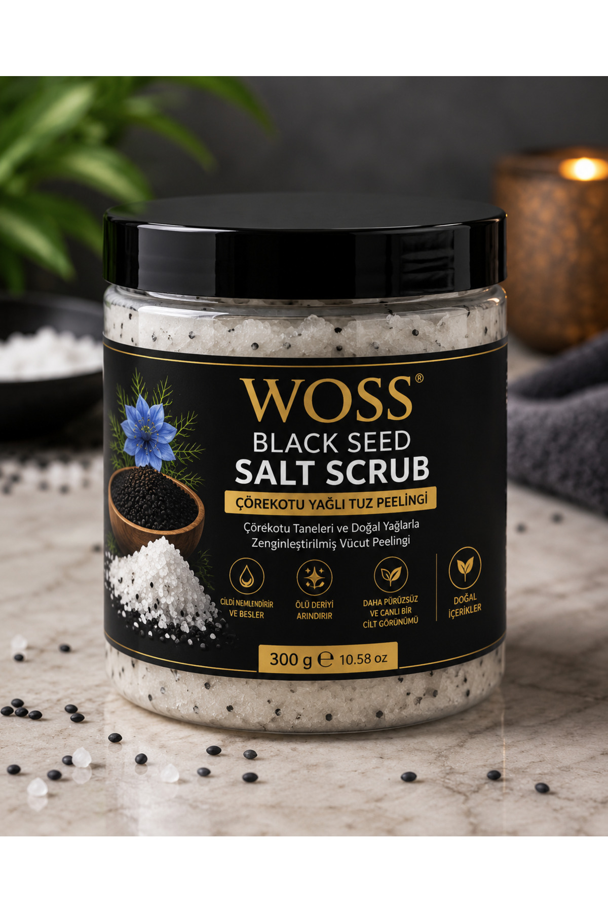Woss BLACK SEED SALT SCRUB ÇÖREKOTU YAĞLI TUZ PEELİNGİ 300 g — woss1002