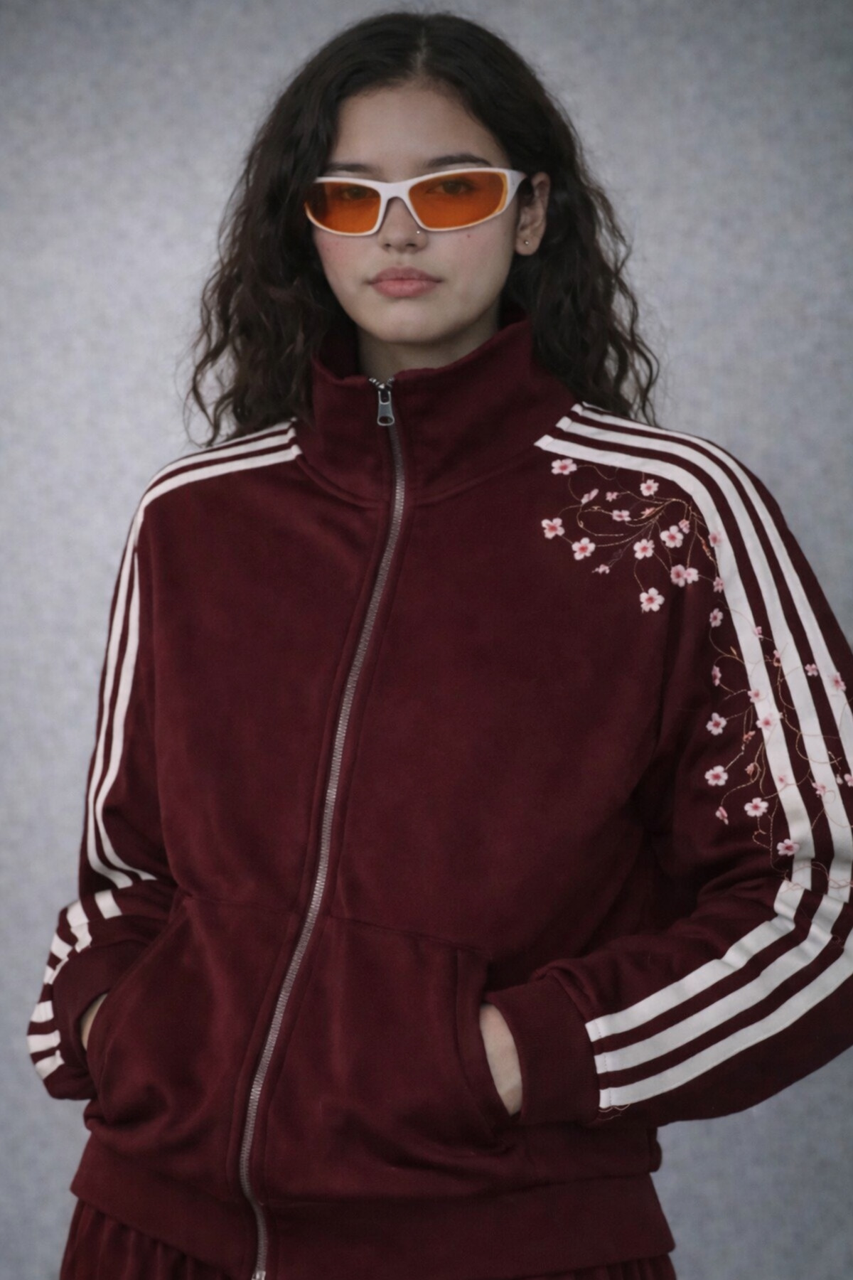 Sakura Embroidery Detailed Street Y2K Cardigan