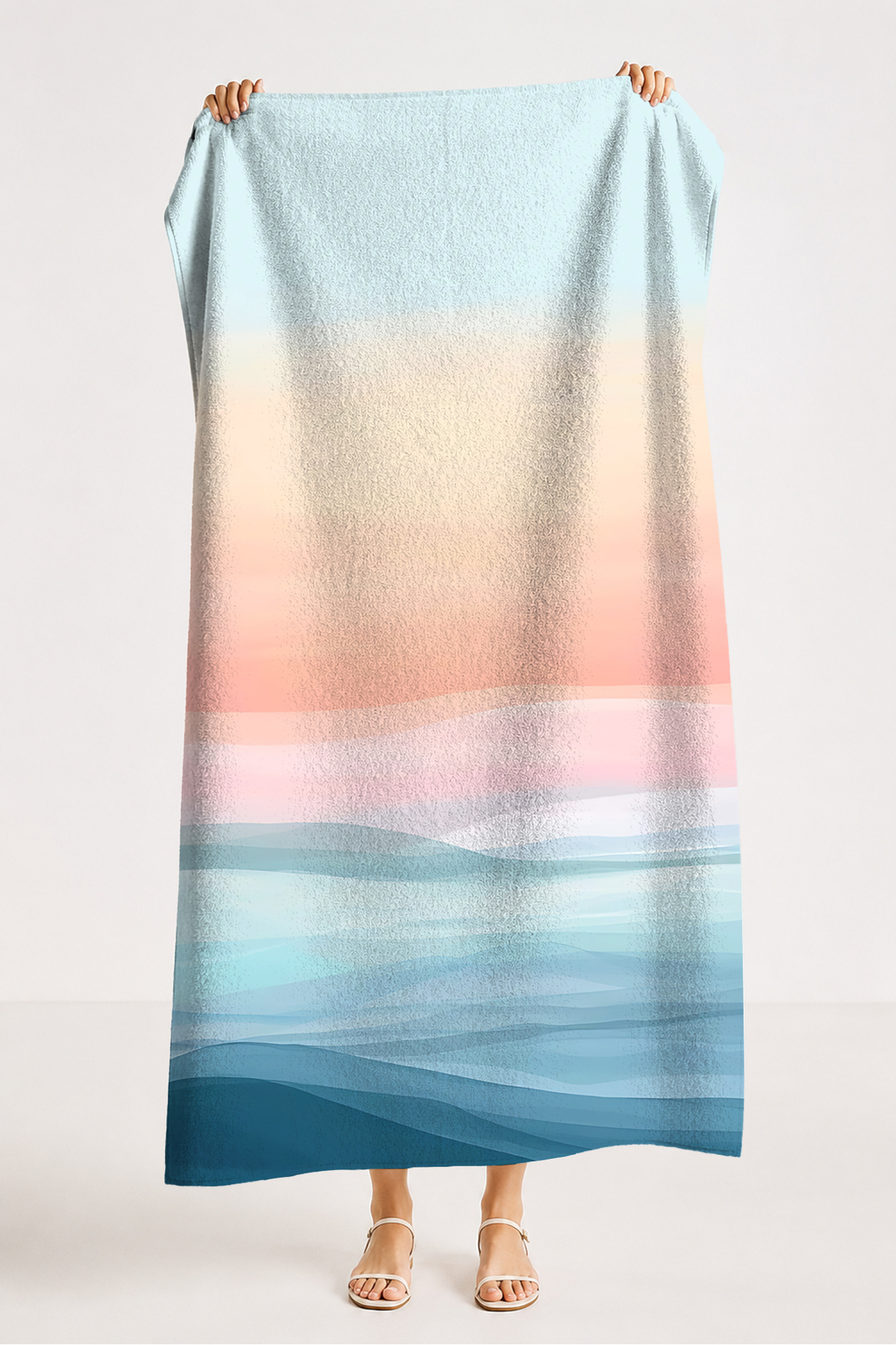 Modern Beach Towel Cover with Sea View - Pastel Ombre Marine Fast Drying Microfiber Towel Cover