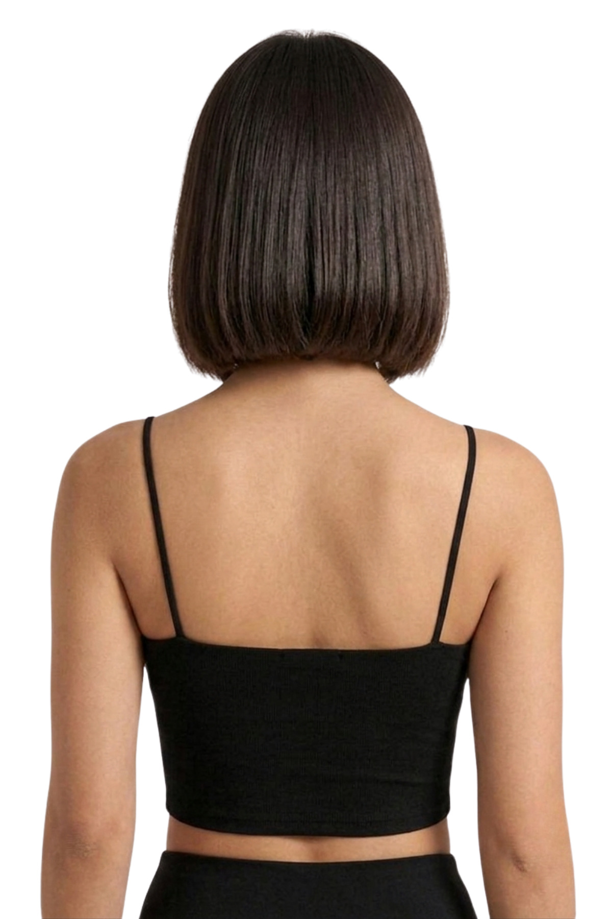 mrm pro Kadın Siyah İp Askılı Crop Atlet Esnek Fit Nakışlı Crop Top Büstiyer Ön Kısım Çift görsel 4