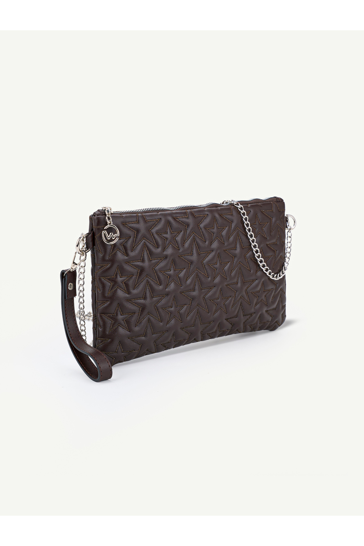 Kadın Yıldız Nakış İşlemeli Portföy El Çantası Bilek Askılı Saten Astarlı Clutch Çanta