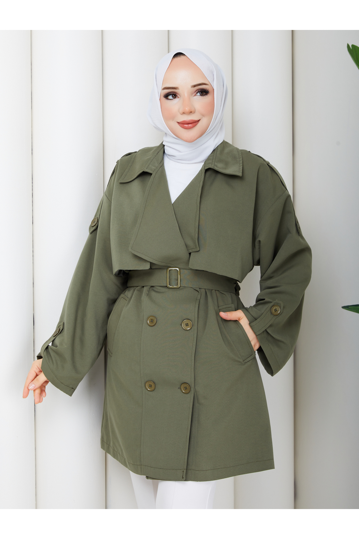 RACE FASHİON Yarı Astarlı Torino Kumaş Oversize Trençkot RC3136 görsel 5