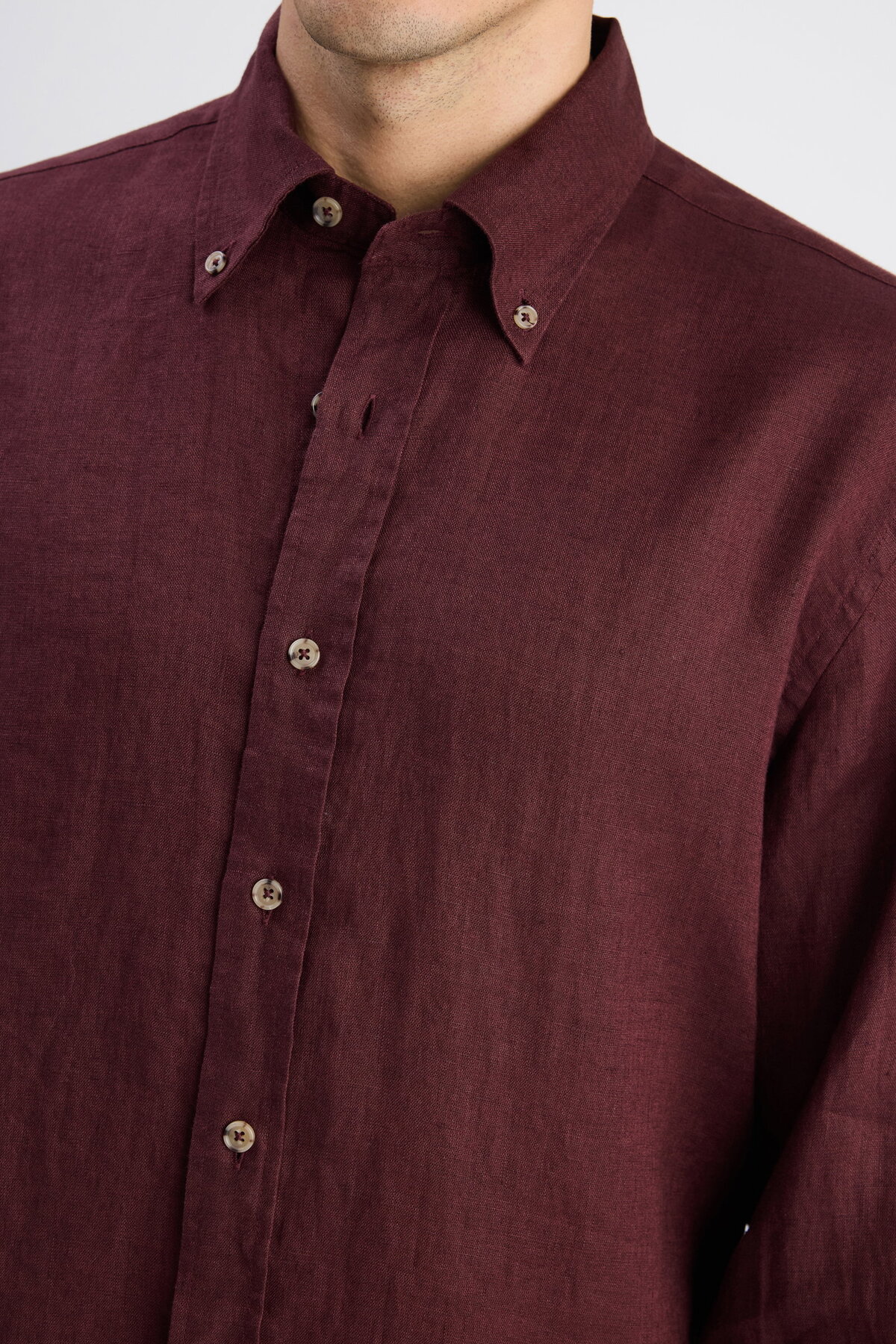 D'S Damat Ds Damat Comfort Bordo Flamlı Pamuk-Keten Yazlık Gömlek görsel 4
