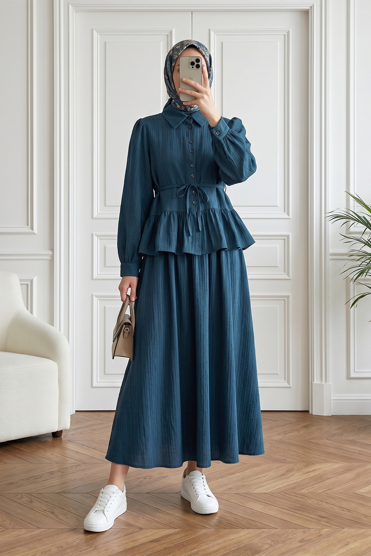 MODAQU Ruffle Detailed Buttoned Waist Tie Skirt Set – Nefti