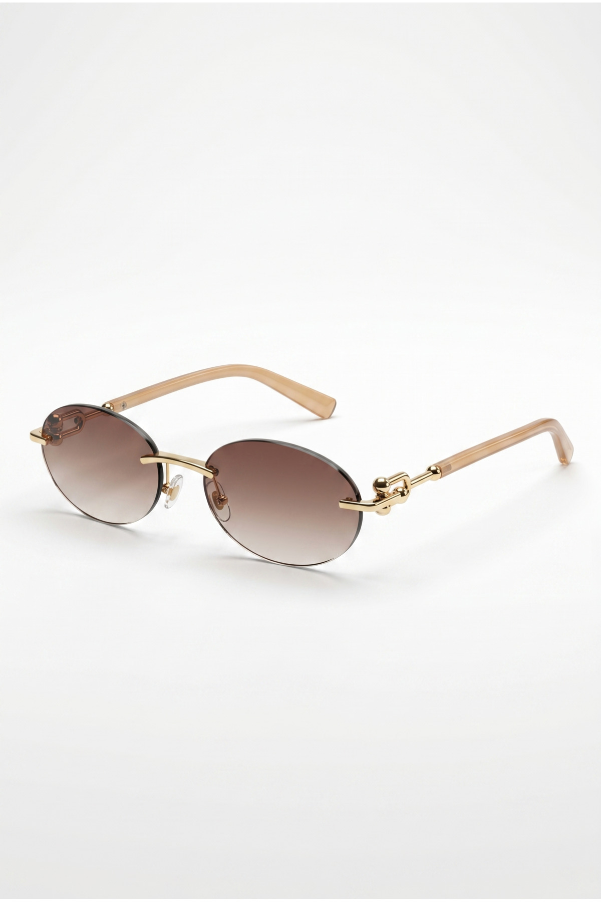 Houseofeyeris ELVA Çerçevesiz Oval Kahverengi Degrade Camlı Gold Detaylı Unisex Güneş Gözlüğü görsel 4