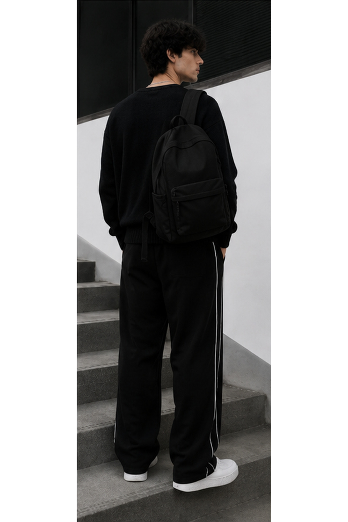 De Carte Harajuku Streetwear Yan Şeritli Erkek Bol Kesim Ayarlanabilir Geniş Paça Eşofman Altı görsel 2
