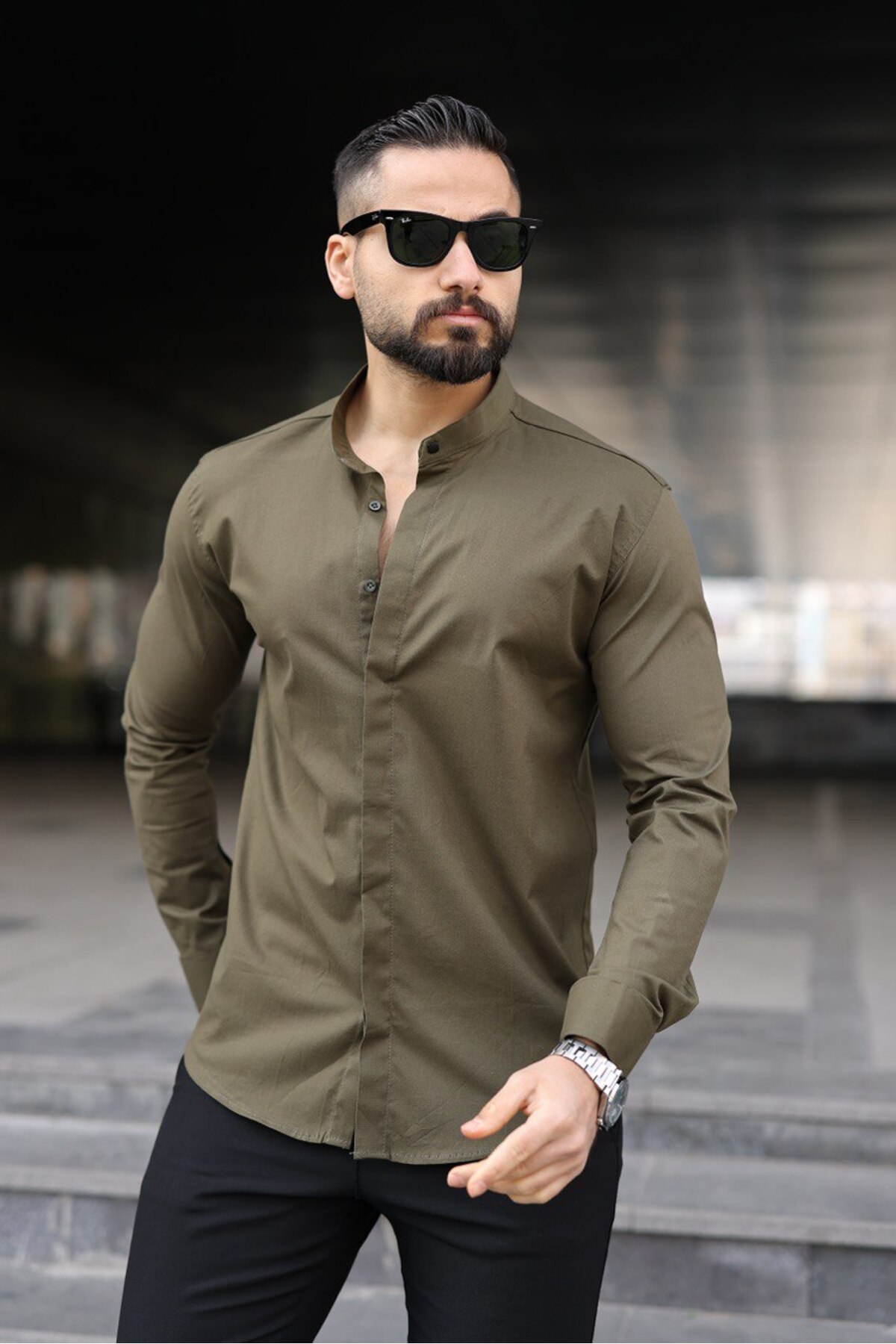 blackpanther Erkek Hakim Yaka Gizli Düğme Slim Fit Gömlek