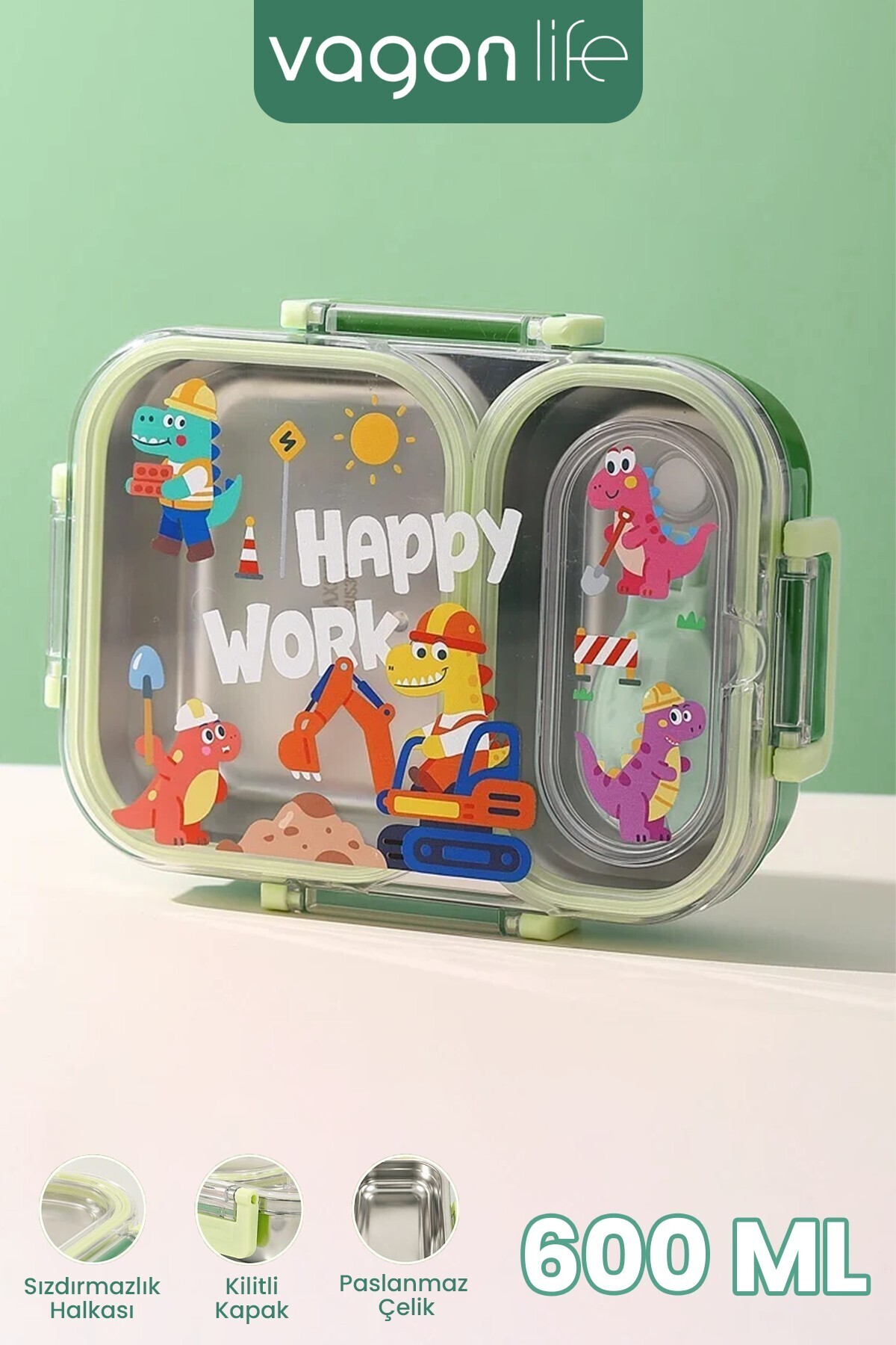 Vagonlife 600 ML Sızdırmaz İki Bölme Paslanmaz Çelik Lunch Box
