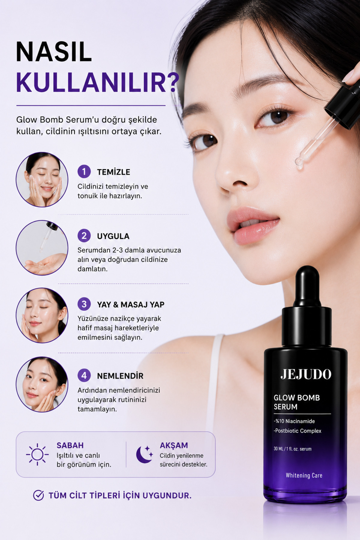 Glow Bomb Serum %10 Niacinamide Cilt Tonu Eşitleyici Leke Karşıtı Aydınlatıcı Yüz Serumu 30 ml — Jejudo2 — تصویر 3 از 4