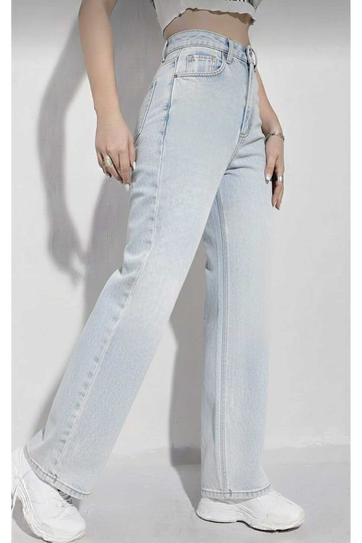 Lighter Jeans Denny Buz Kar Esnek Wide Leg Yüksek Bel Jean Bol Paça Rahat Kesim Denim Pantolon görsel 2
