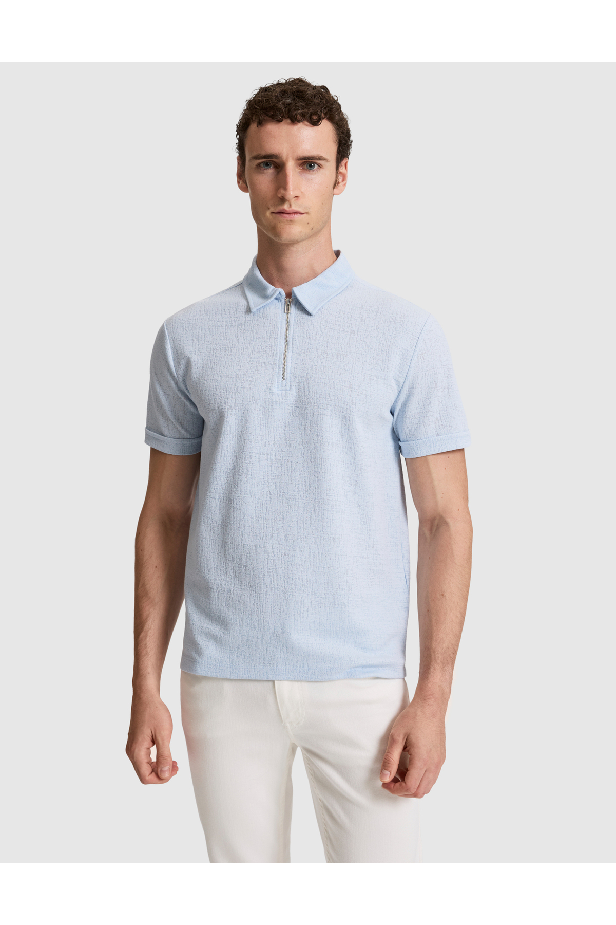 Pierre Cardin Light Blue Slim Fit Zippered Polo Collar T-Shirt 50321152-Vr003