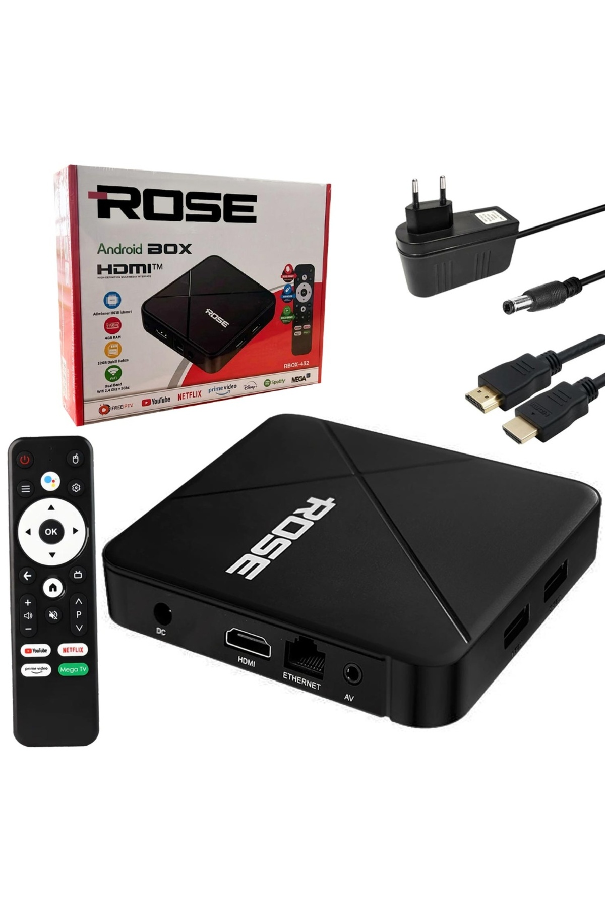 Rose Android Tv Box Uydu Alıcı 4-32gb 6K Medya Player AI RBOX-432