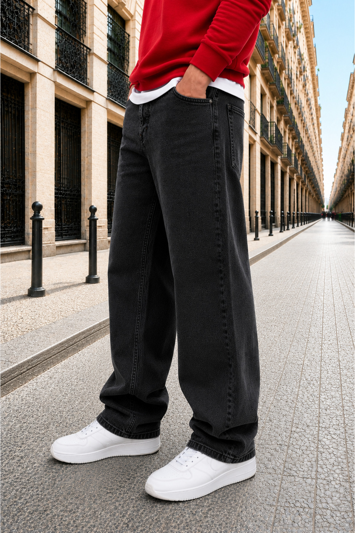 by fiyaka fashion Erkek Baggy Kot Pantalon Bol Kesim Rahat Kullanım görsel 3
