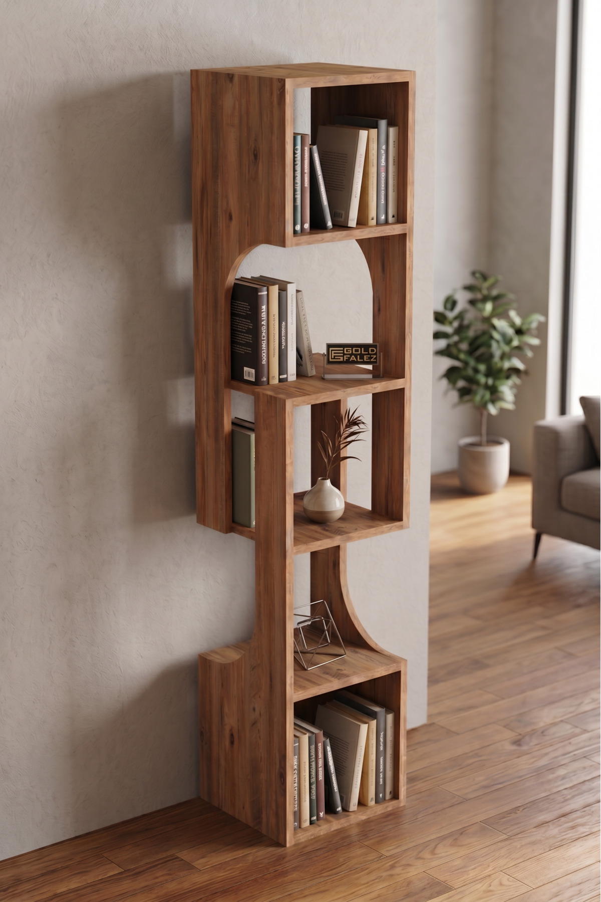 Kitaplık Ahşap Dekoratif Raf 5 Katlı Modern Çok Amaçlı Kitaplık Salon Ofis Kitaplığı 7066 Atlantik Çam