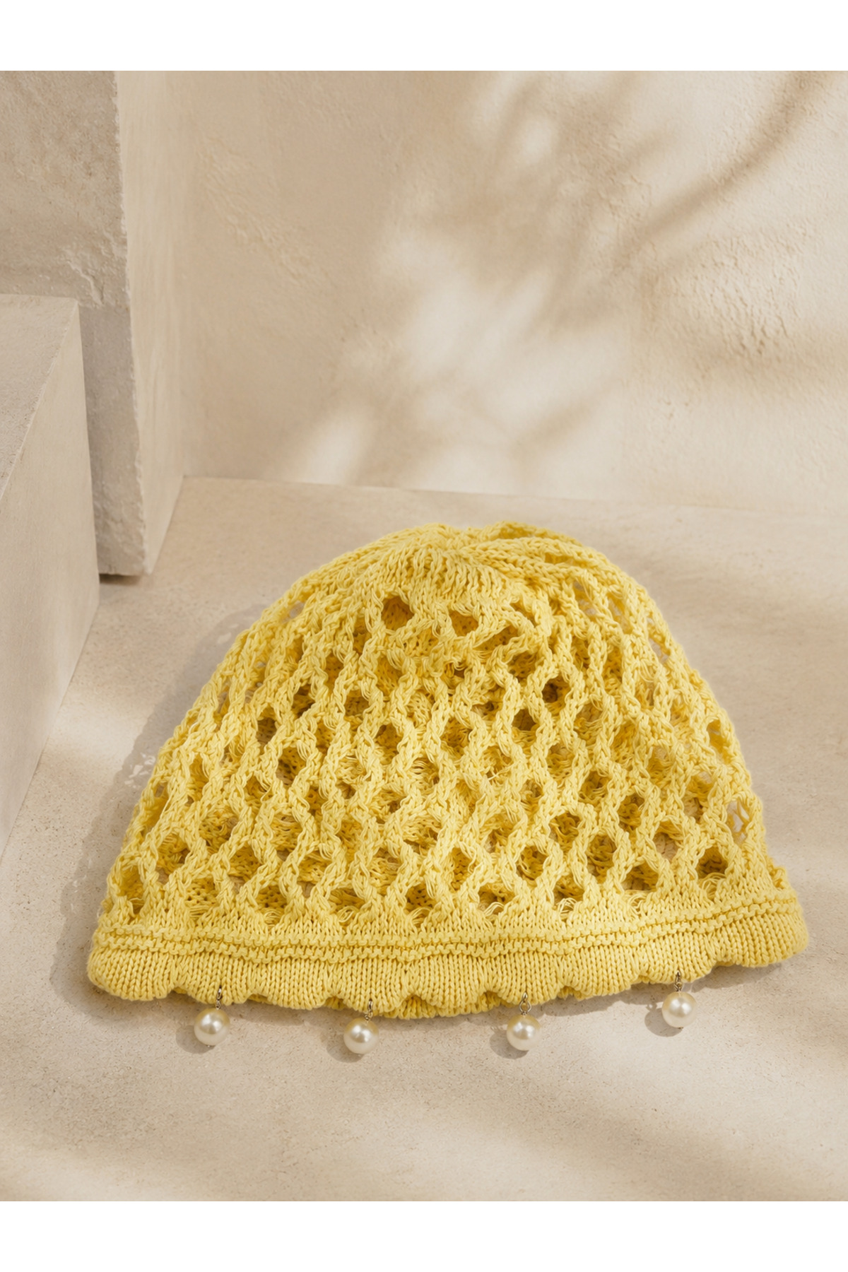 CSR AKSESUAR İncili File Örgü Bere El Örgüsü Yazlık Crochet Şapka / Bohem / Plaj Bere / Kadın Aksesuar görsel 2
