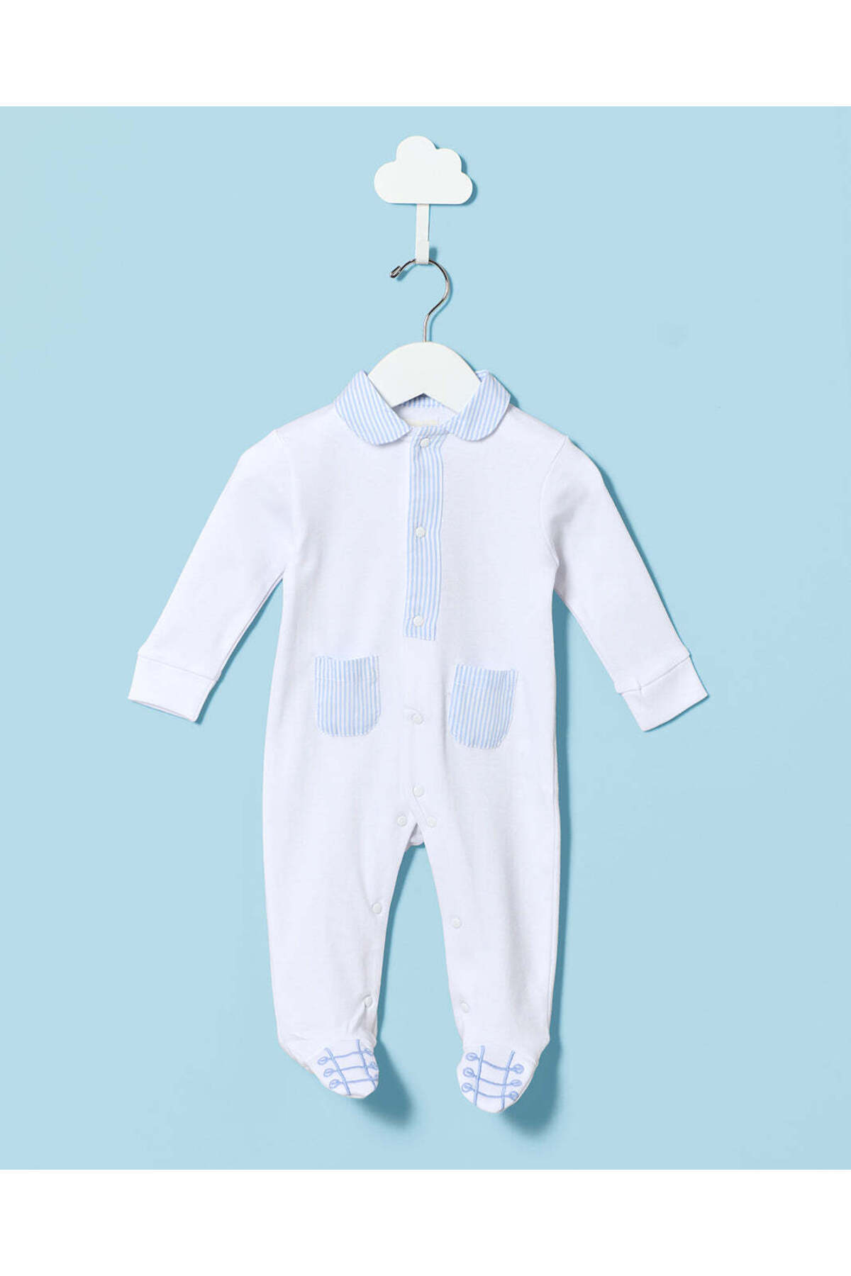 REDTAG Baby Ivory And Blue Sleepsuit