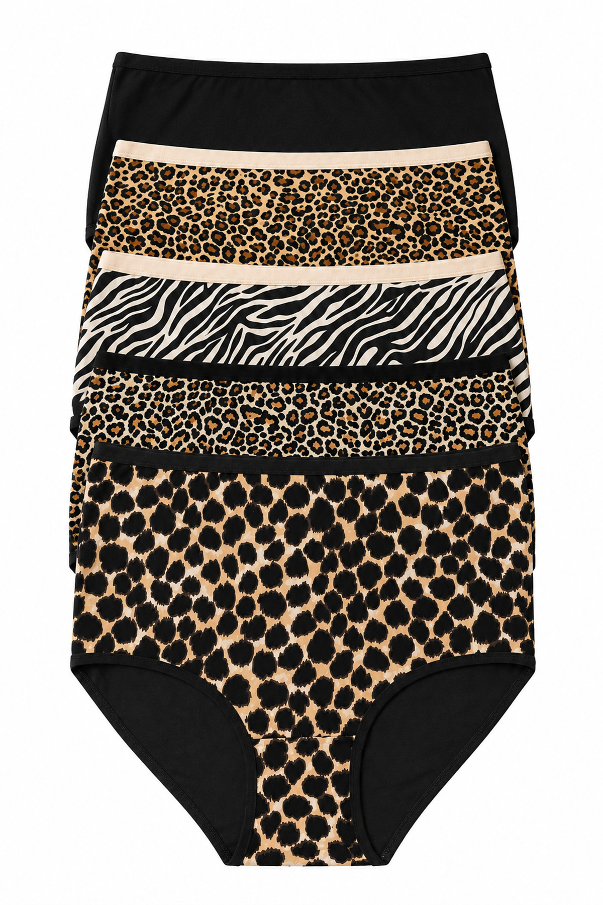 Women's Briefs 5-Pack Lycra Cotton Leopard High Waist Brown