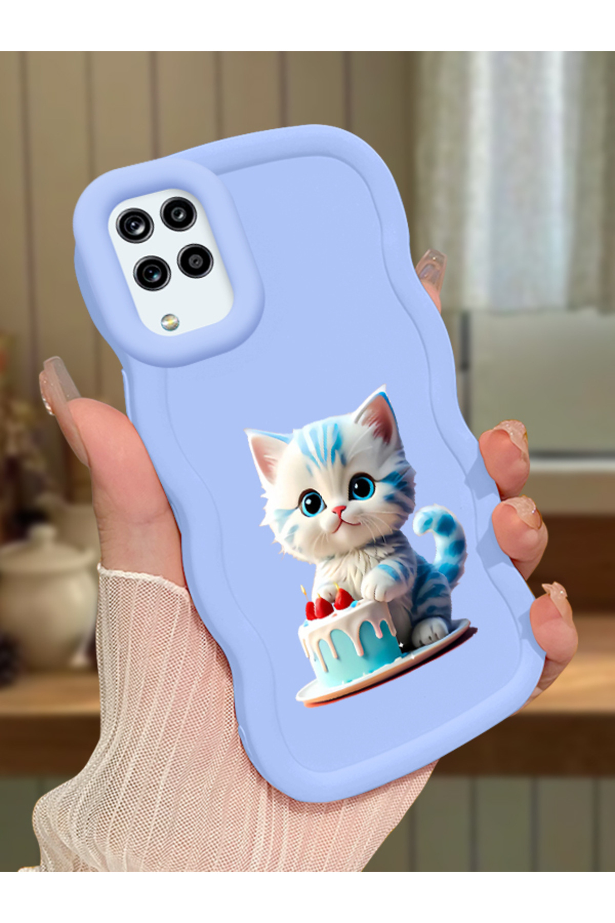 Samsung Galaxy M12 Compatible Case camera protector Blue Silicone Couple Phone Case Cat Pattern