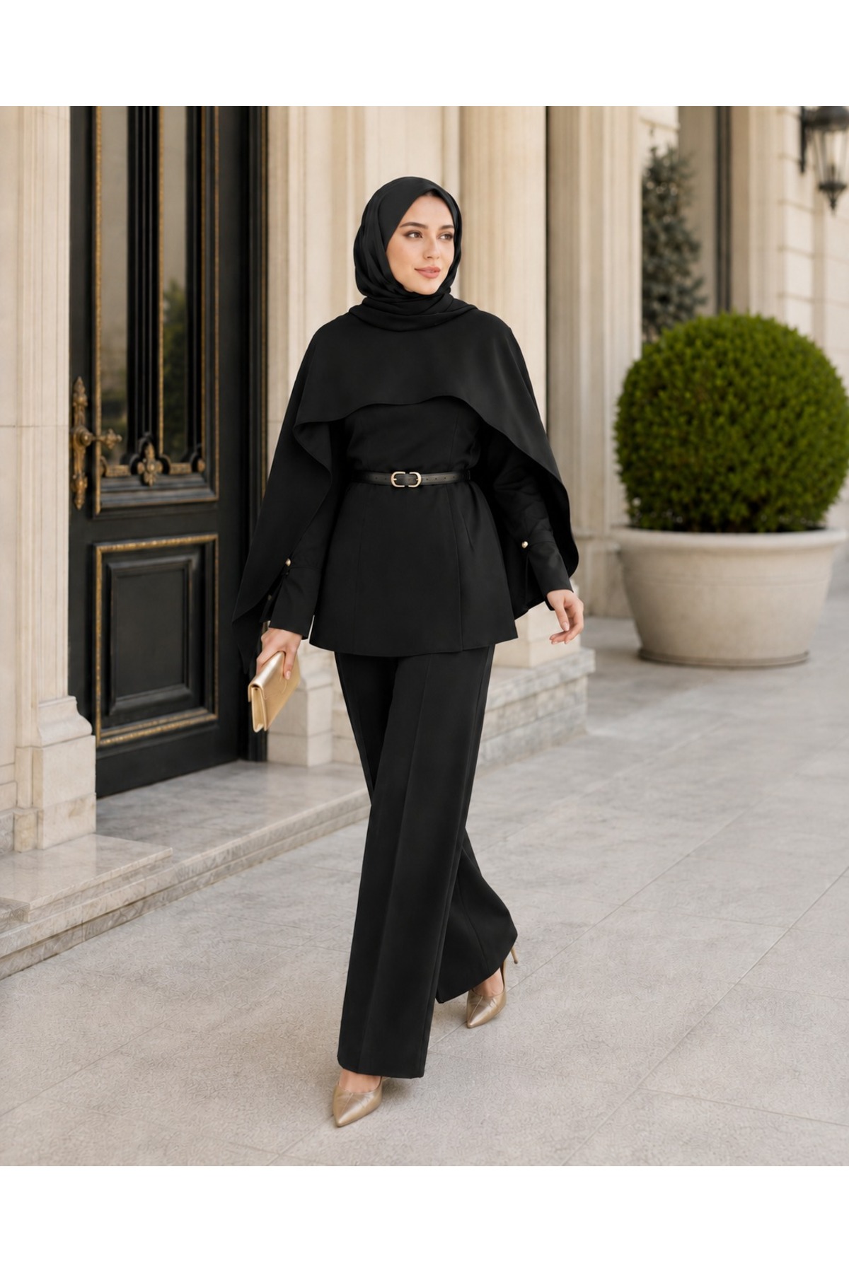 unika boutique Liya Pelerinli Tesettür Takım görsel 3