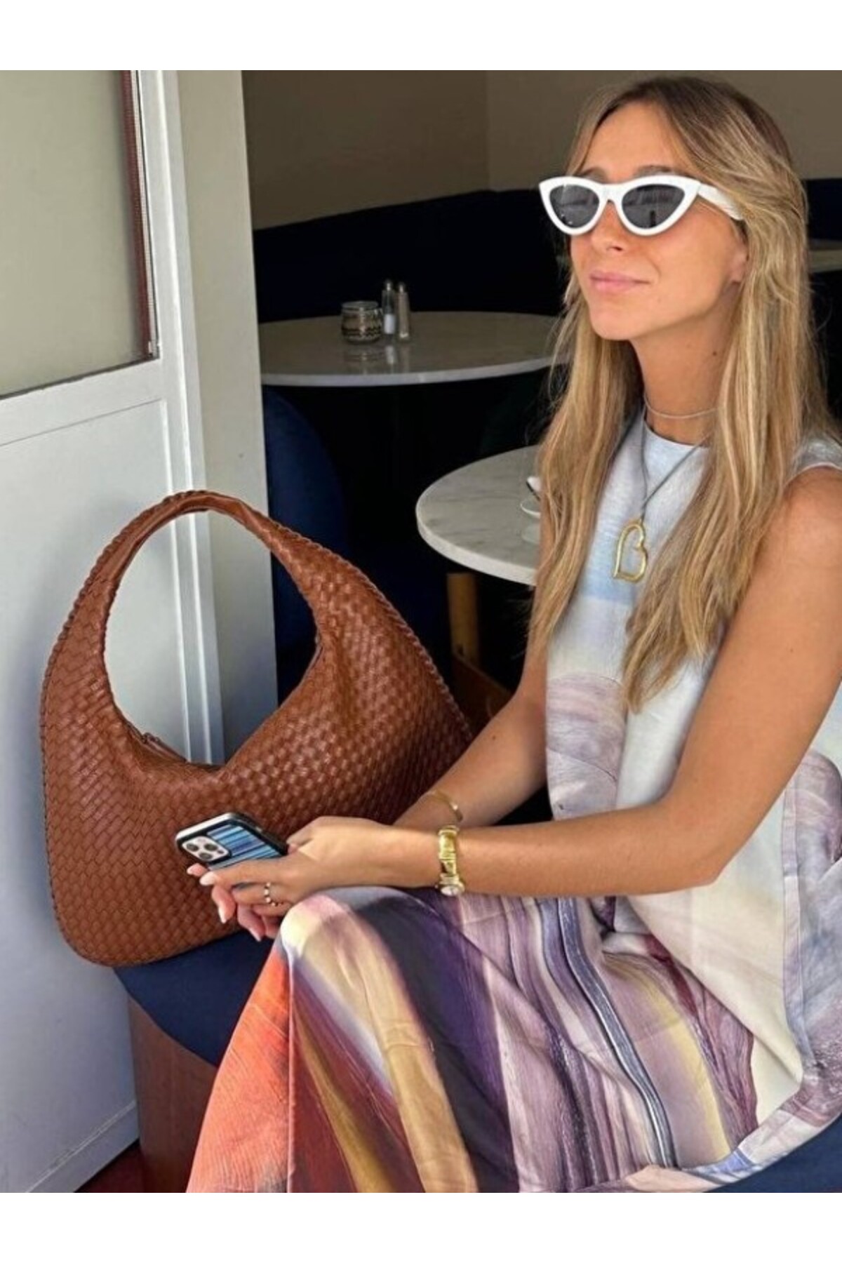 Lena Kadın Örgü Detay Büyük Boy Omuz ve Tote Çanta Günlük Geniş Hacimli