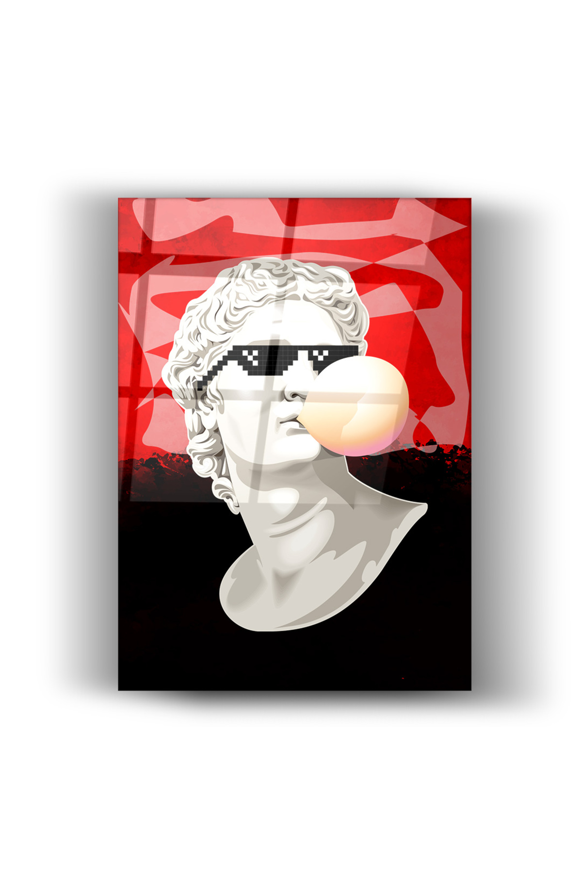 Michelangelo David Cam Tablo – Gözlüklü Pop Art Duvar Dekoru | Ev, Ofis ve Genç Odası İçin Dekoratif Modern Tablo