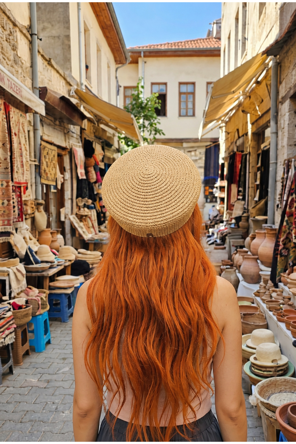 Zeora Home Kadın Örgü Bere Yazlık Hasır Bere Jüt Görünümlü El Yapımı Şık Günlük Kullanım Bohem Stil Şapka Fransız Bere görsel 3