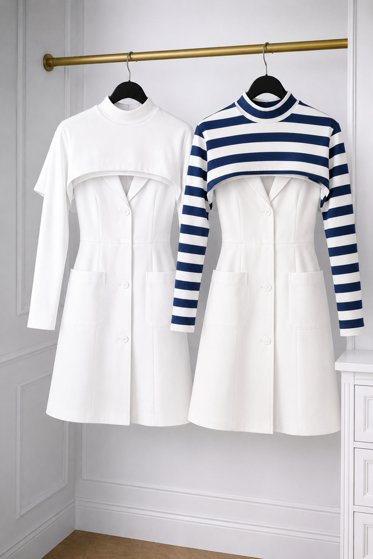 2-Piece Set Fisherman Body Nurse Jersey Scrub Underwear Body Long Sleeve Neck Closer Workwear
