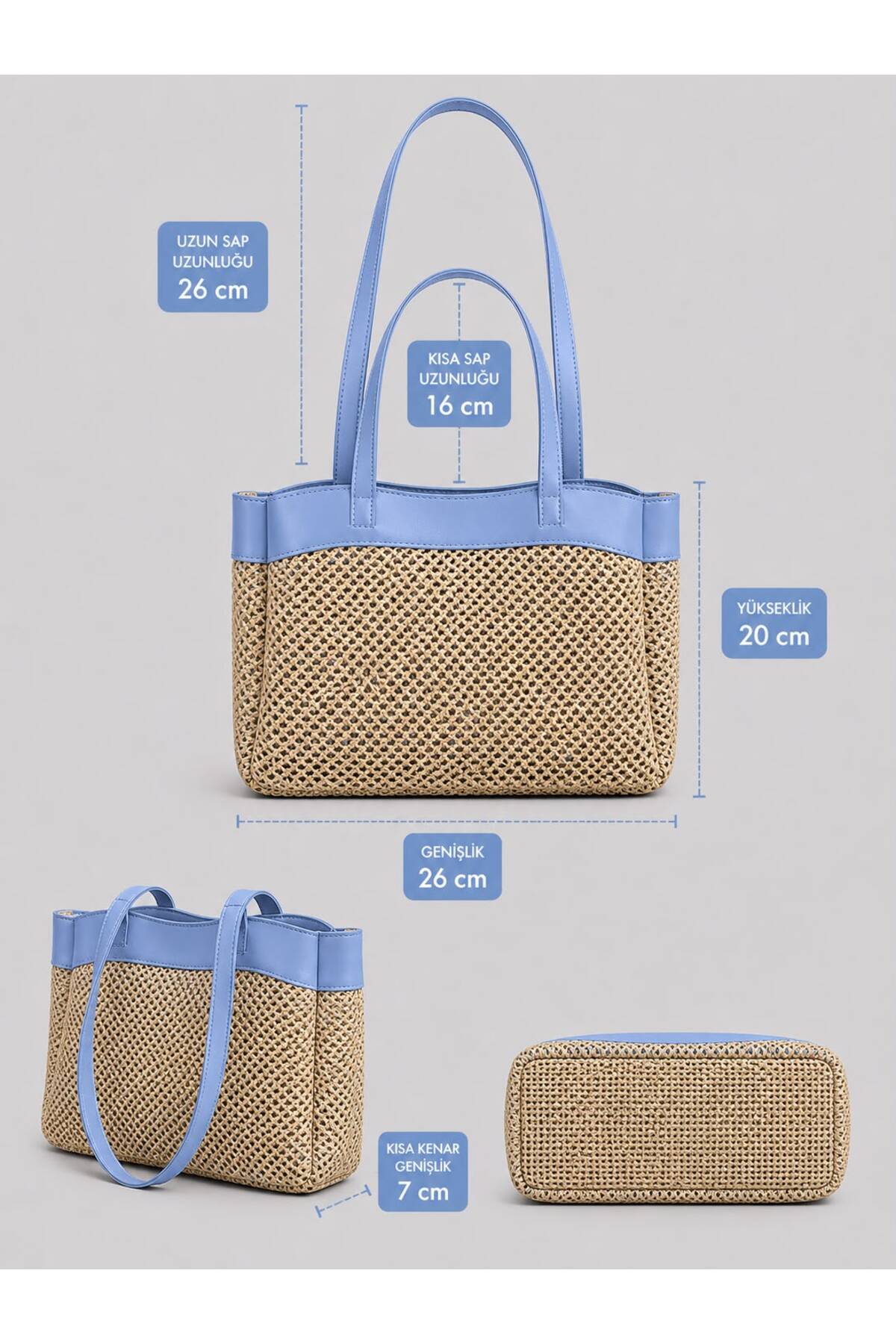ValeriaBag Summer Time Plaj Çantası + Değerli Eşya Çantası Mavi görsel 3