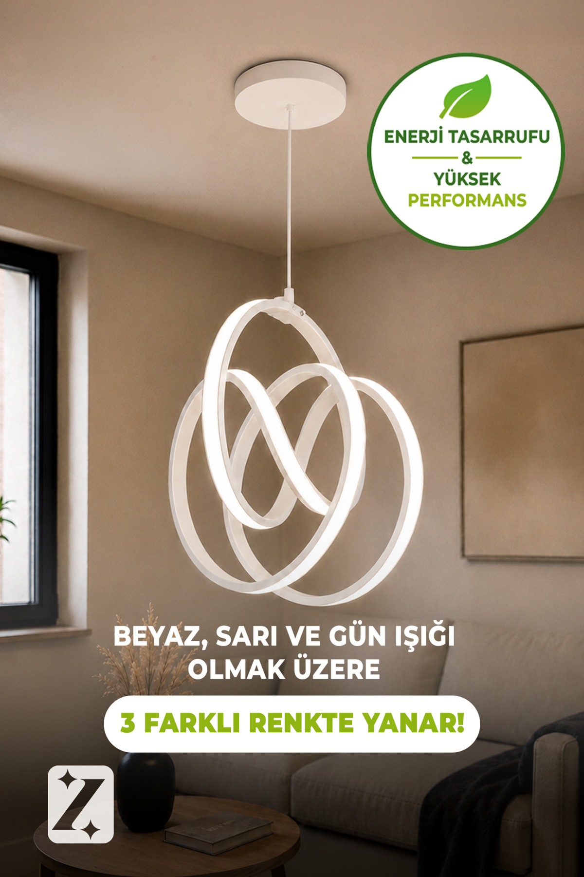 Zeda Teknoloji İkili İmza LED Avize - Aydınlatma 3 Renk Yanar