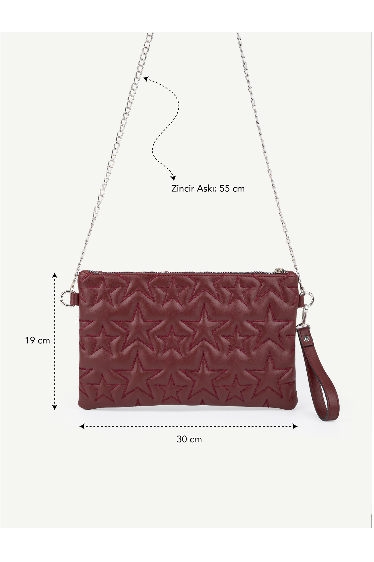 Kadın Yıldız Nakış İşlemeli Portföy El Çantası Bilek Askılı Saten Astarlı Clutch Çanta