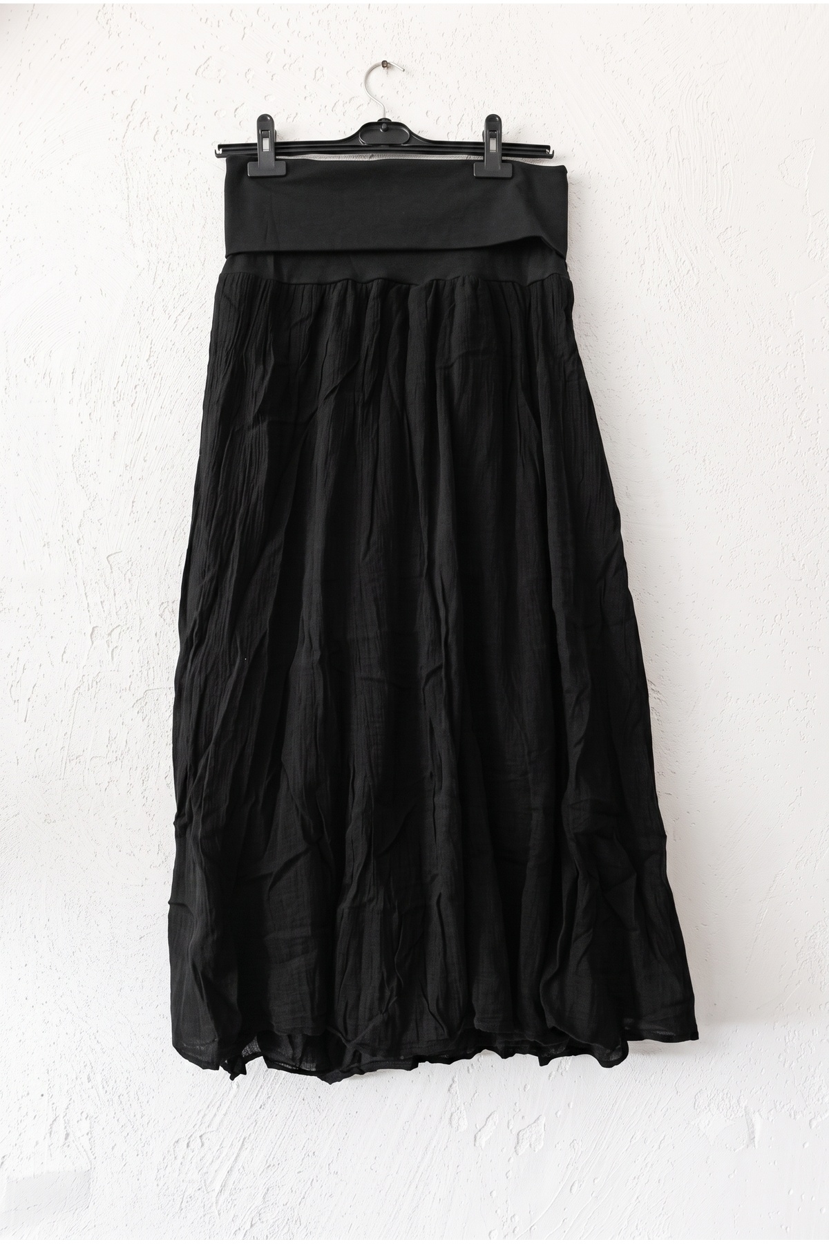 Chiccy Siyah Astarlı Katlanabilir Kumaş Bel Casual Pamuklu Uzun Dokuma Etek 95 65 görsel 2