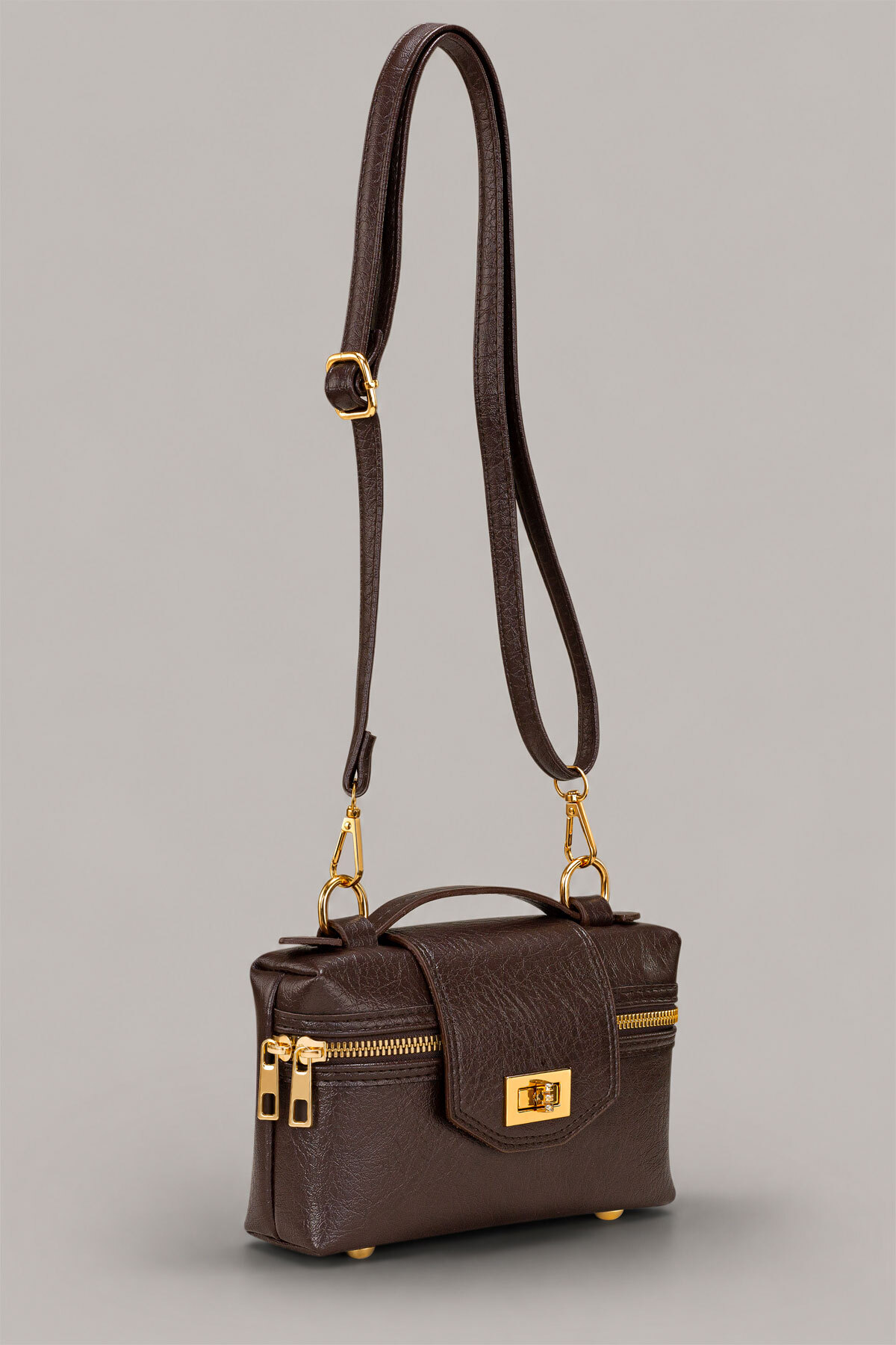 Housebags Kahverengi Gold Detaylı El ve Omuz Çantası görsel 2