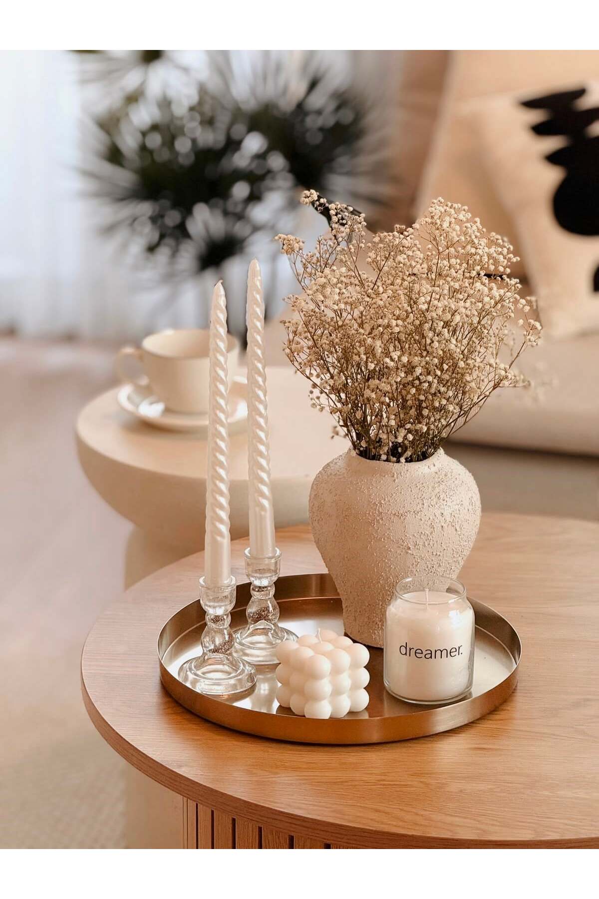 Hestia Home Dekoratif Pirinç Tepsi Seramik Vazo Kombin - Fiyatı