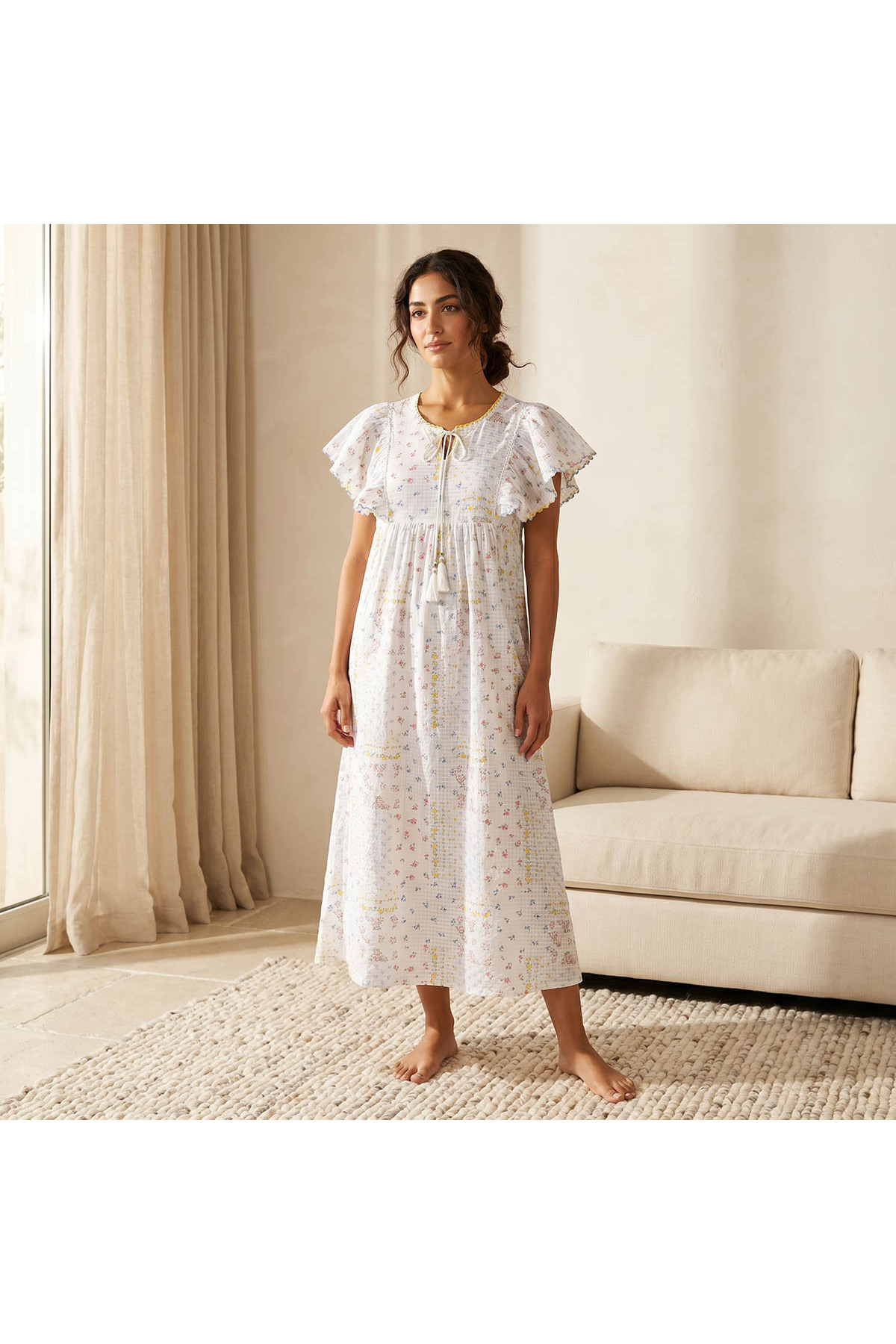 Splash FAV Intimates Night Gown Flutter Sleeves Floral Print