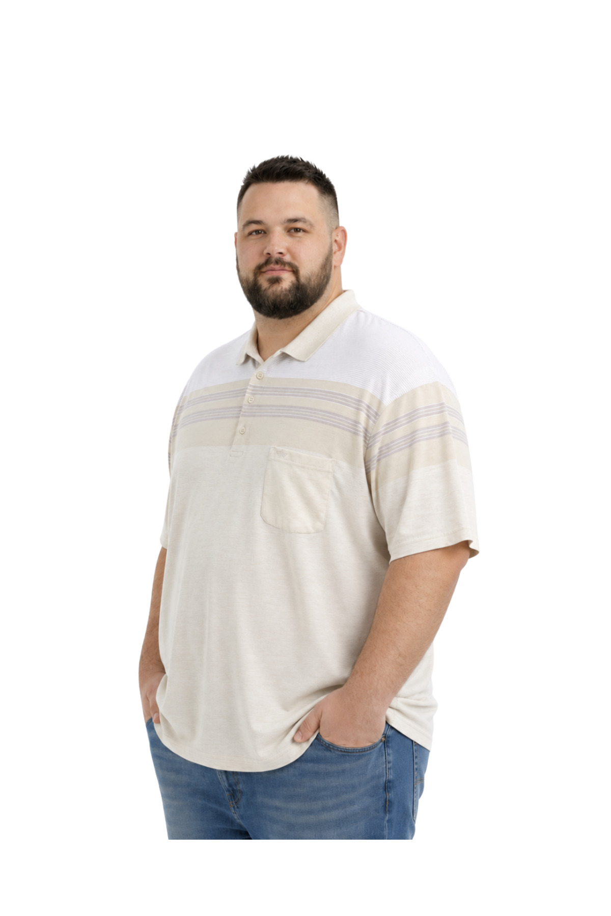 BattalModa Erkek Büyük Beden Melanj Bej Polo Yaka Kısa Kollu Sandline Tişört 5XL-6XL-7XL-8XL görsel 2