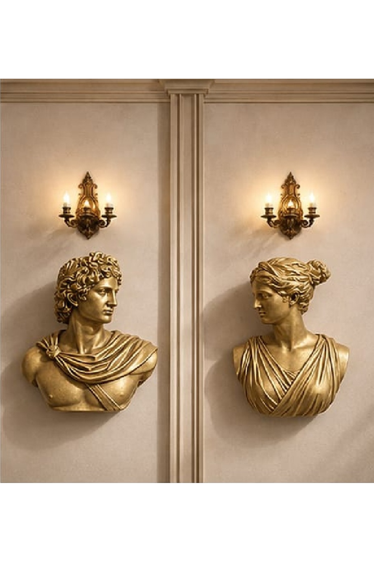 Antique 2-Piece Apollo Diana Wall Bust Wall Sculpture Decorative Hanging Oversized Wall Sculptures Mythological Wall Bust 25cm