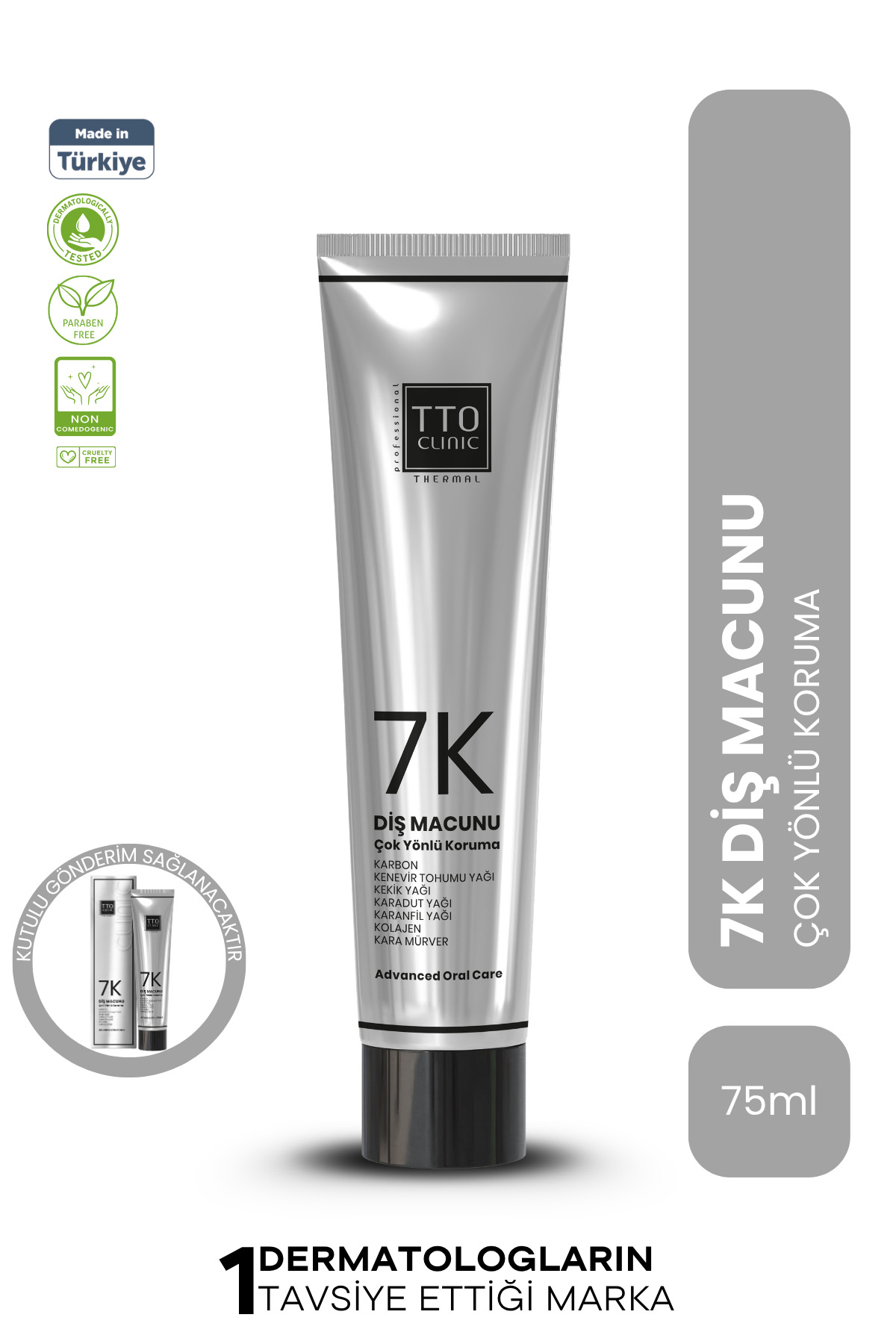 TTO Clinic 7K Aktif Karbonlu Diş Macunu 75 ml | Diş Eti ve Mine Bakımı
